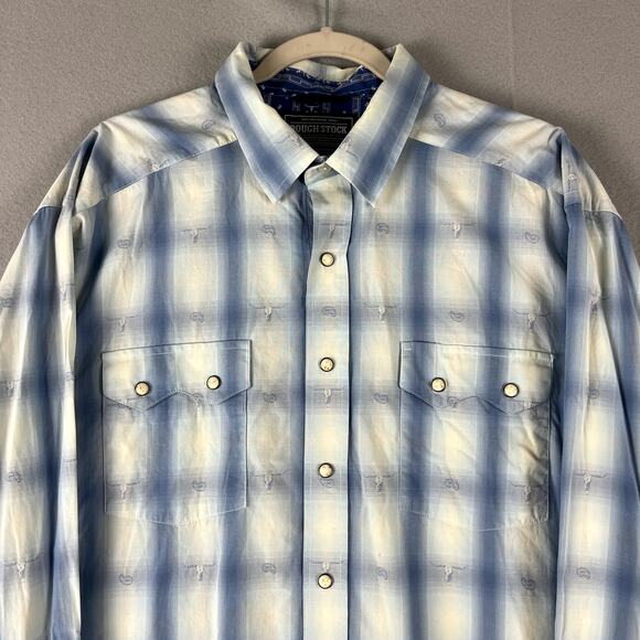 Rough Stock Panhandle Slim Western Shirt Mens XL Snap Button Sawtooth Longhorn - Picture 2 of 16
